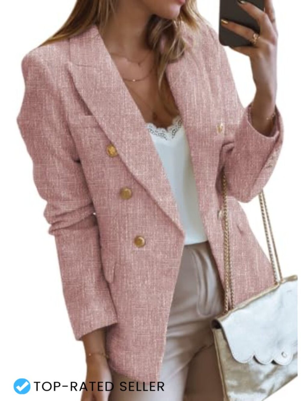 Tweed Blazer Double Breasted Business Casual Work Jacket